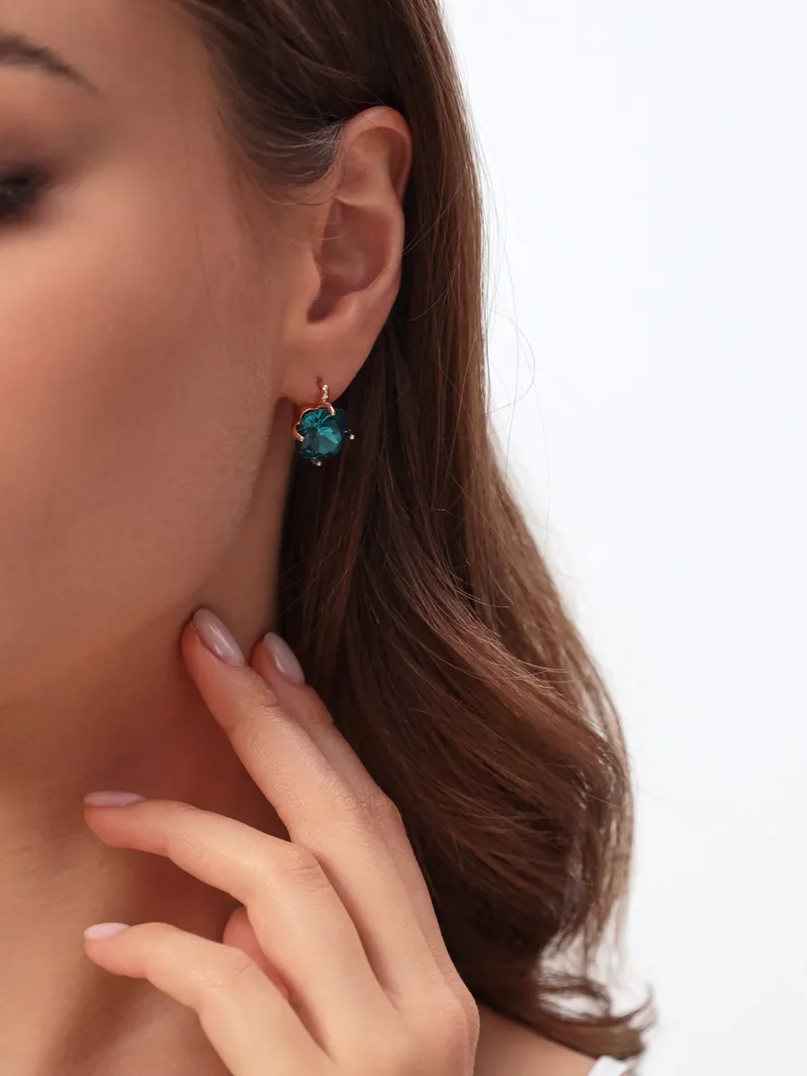 Серьги бижутерия с большим бирюзовым камнем — фотография 2