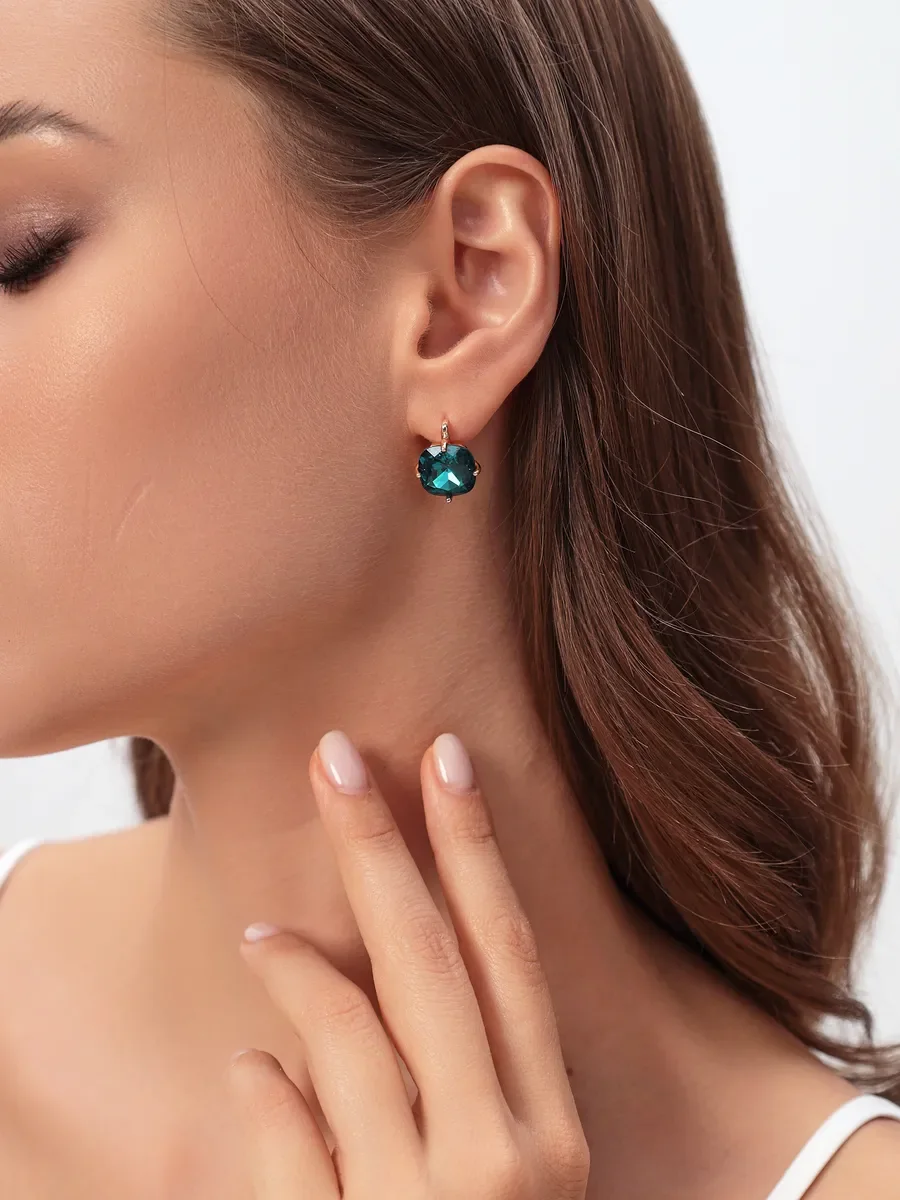 Серьги бижутерия с большим бирюзовым камнем — фотография 3