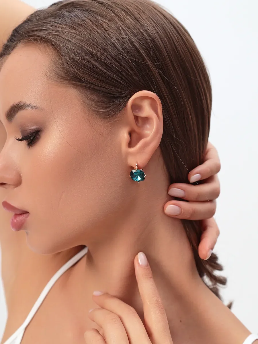 Серьги бижутерия с большим бирюзовым камнем — фотография 6