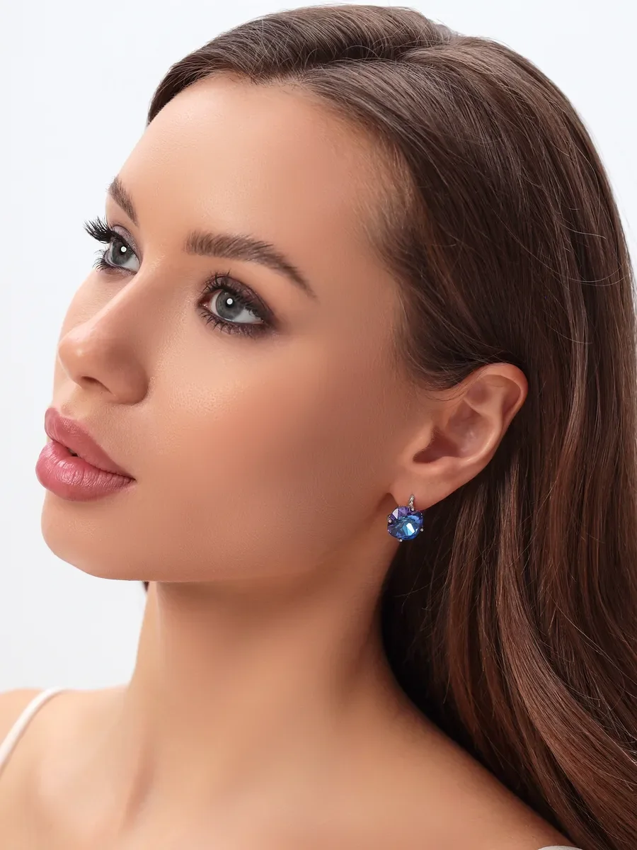 Серьги бижутерия с большим сине-фиолетовым камнем — фотография 6