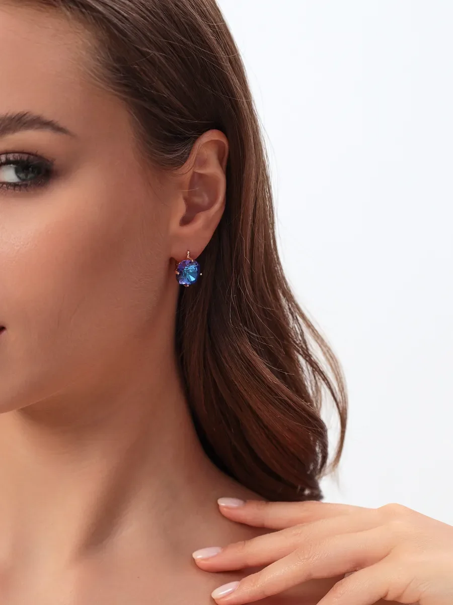 Серьги бижутерия с большим сине фиолетовым камнем — фотография 3