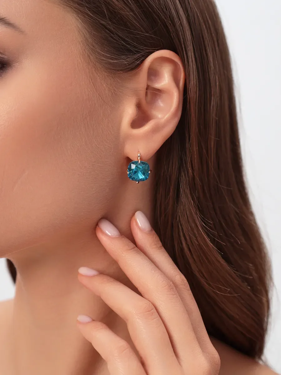 Серьги бижутерия с большим бирюзовым камнем — фотография 3
