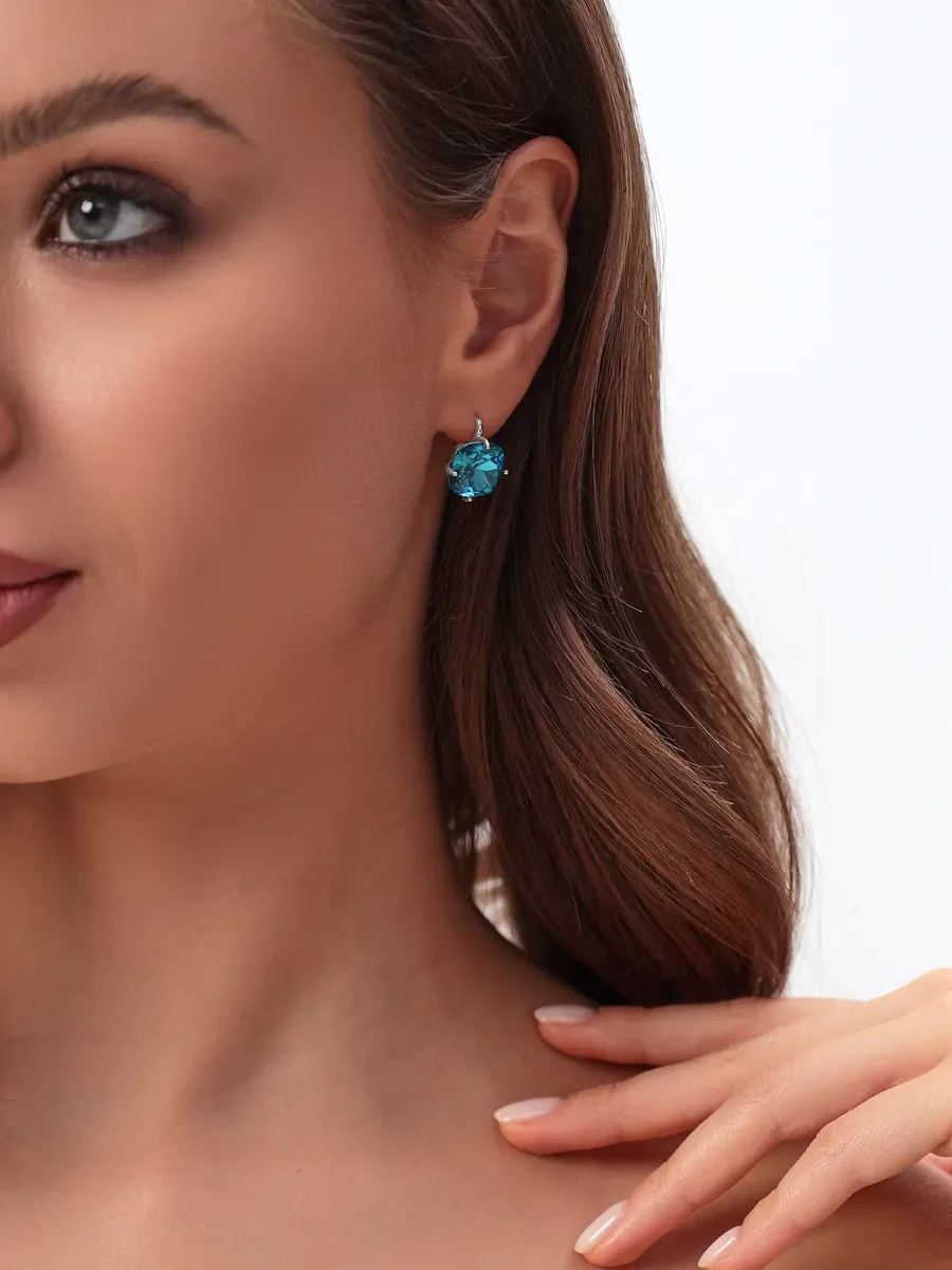 Серьги бижутерия с большим бирюзовым камнем — фотография 6