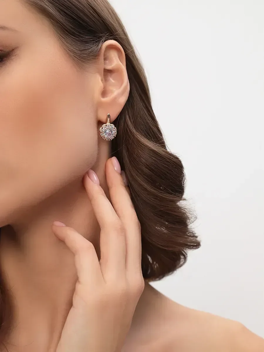 Серьги бижутерные висячие с большим камнем и камнями — фотография 5