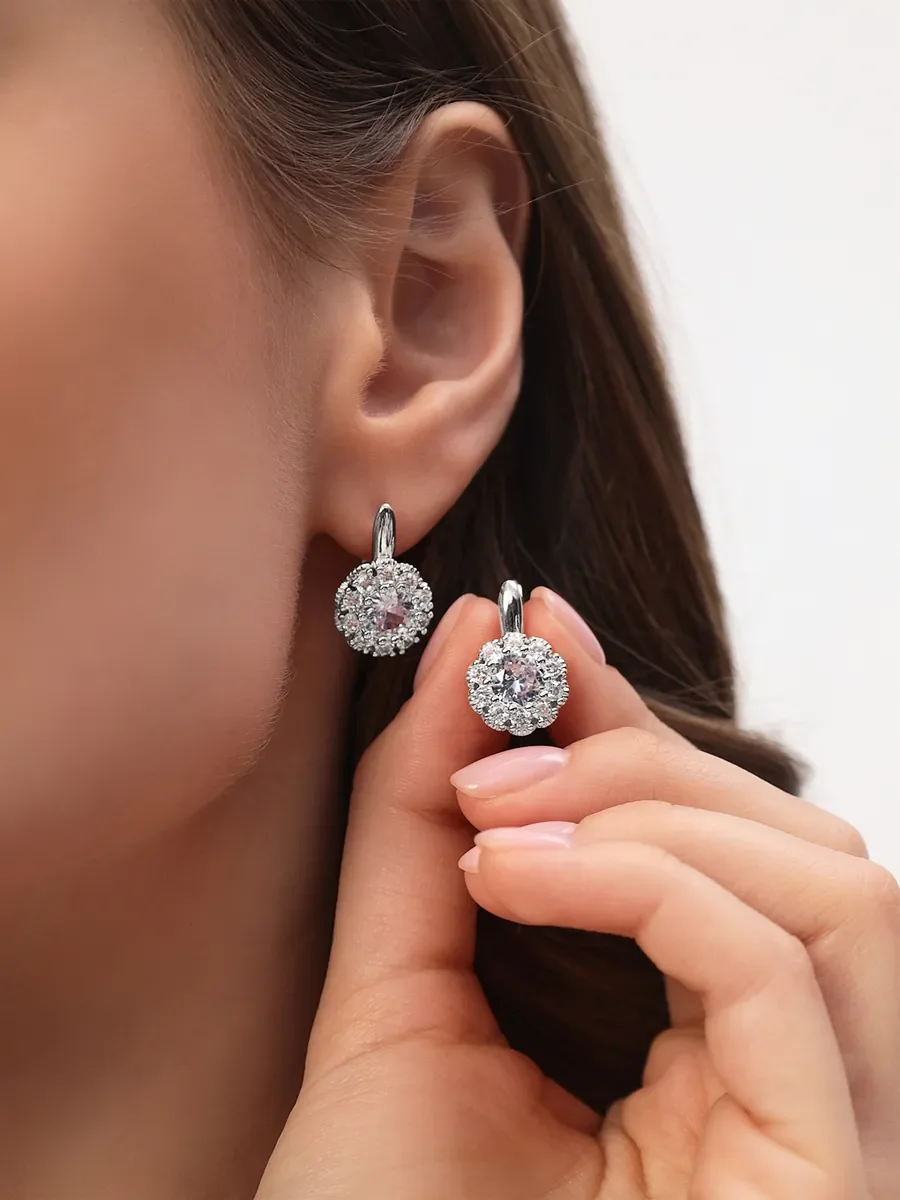 Серьги бижутерные висячие с крупным камнем и камнями — фотография 2