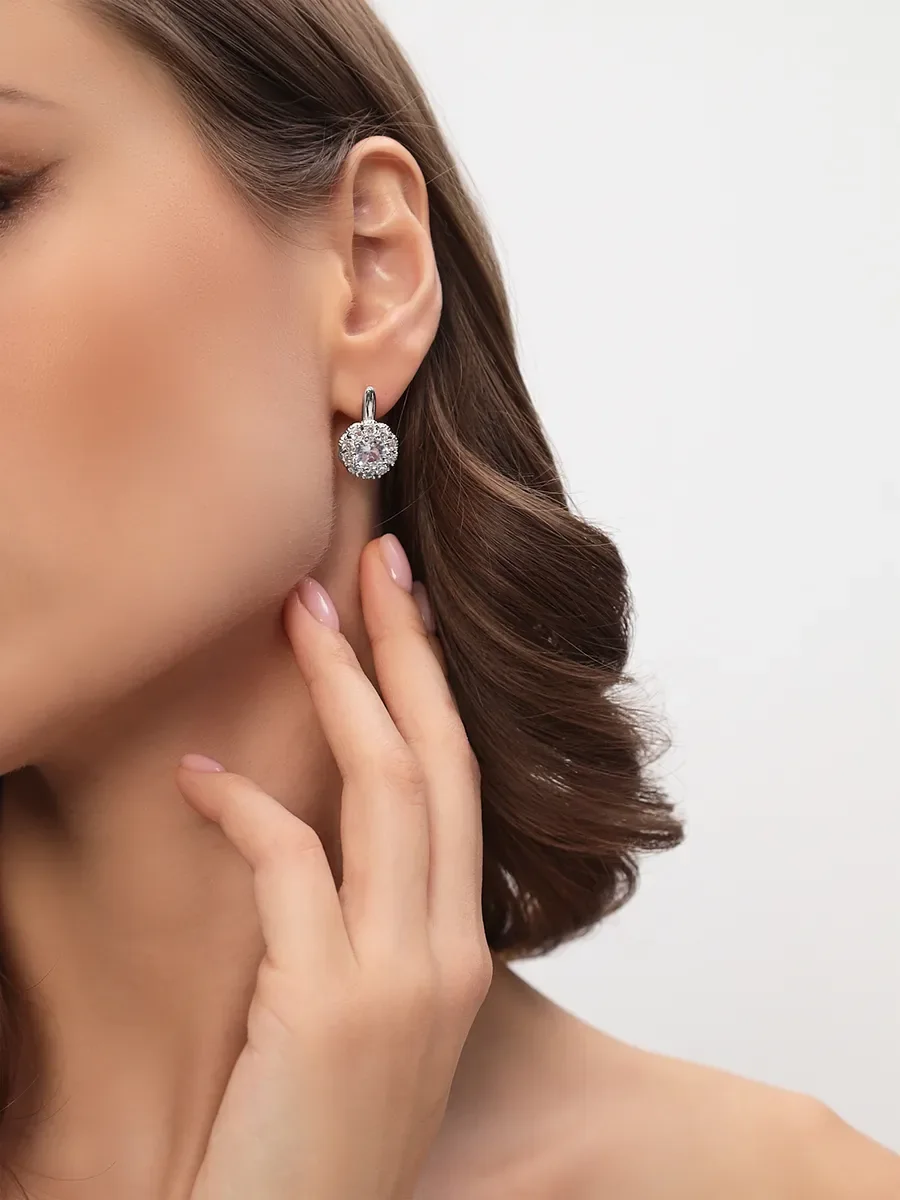 Серьги бижутерные висячие с крупным камнем и камнями — фотография 3