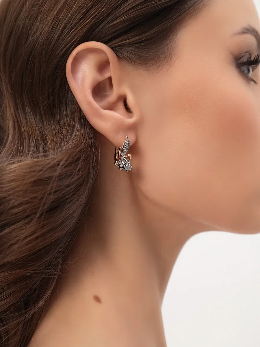 Серьги бижутерия с фианитами под золото — фотография 3